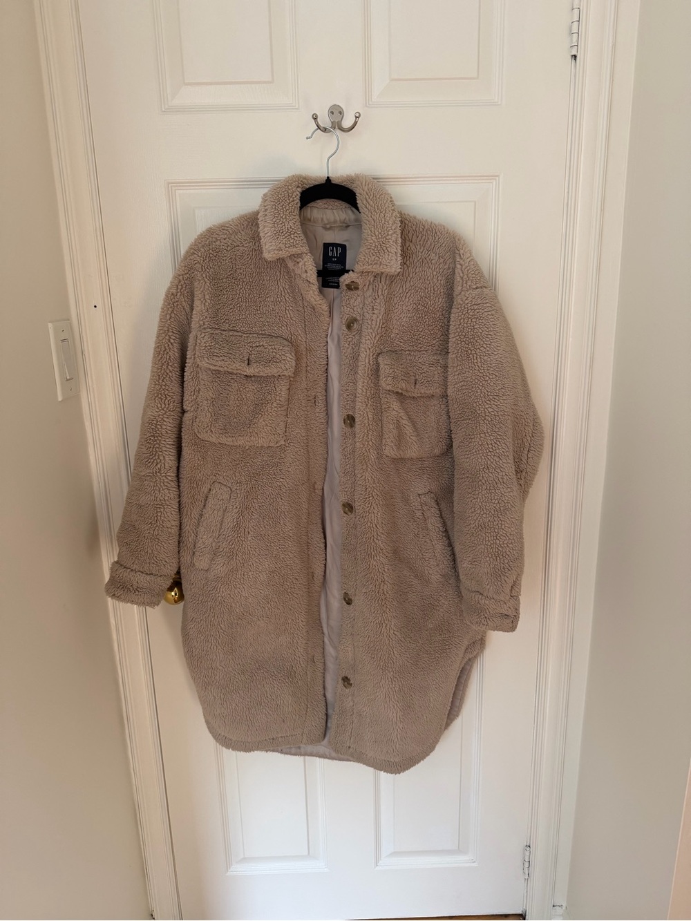 GAP Taupe Teddy Sherpa Button-Front Coat